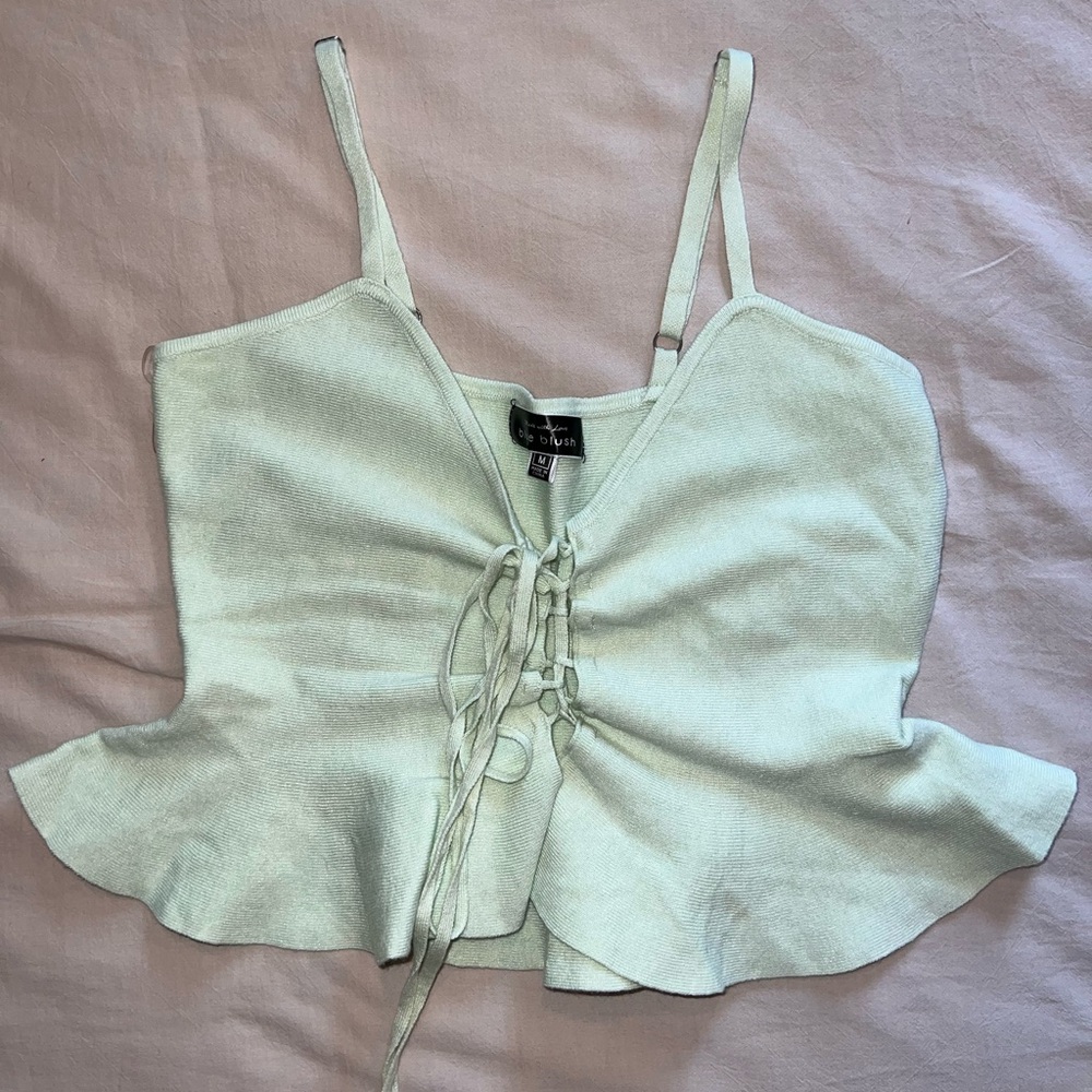 Blue Blush Mint Green Tie Front Peplum Camisole